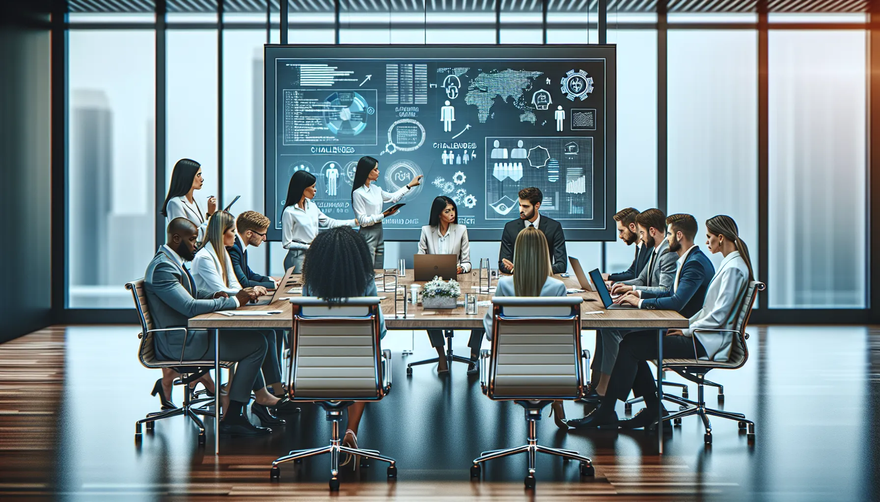 diverse team discussing challenges in a modern office