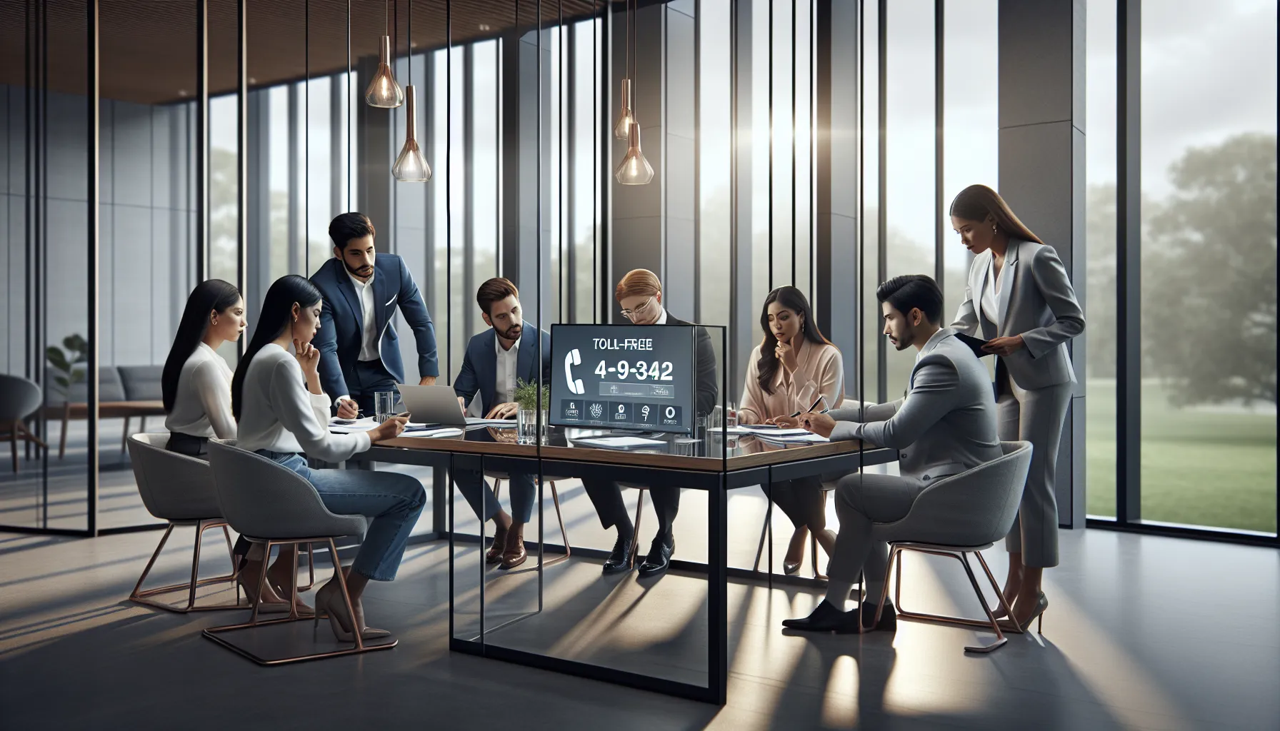 diverse team discussing customer service in a modern office.