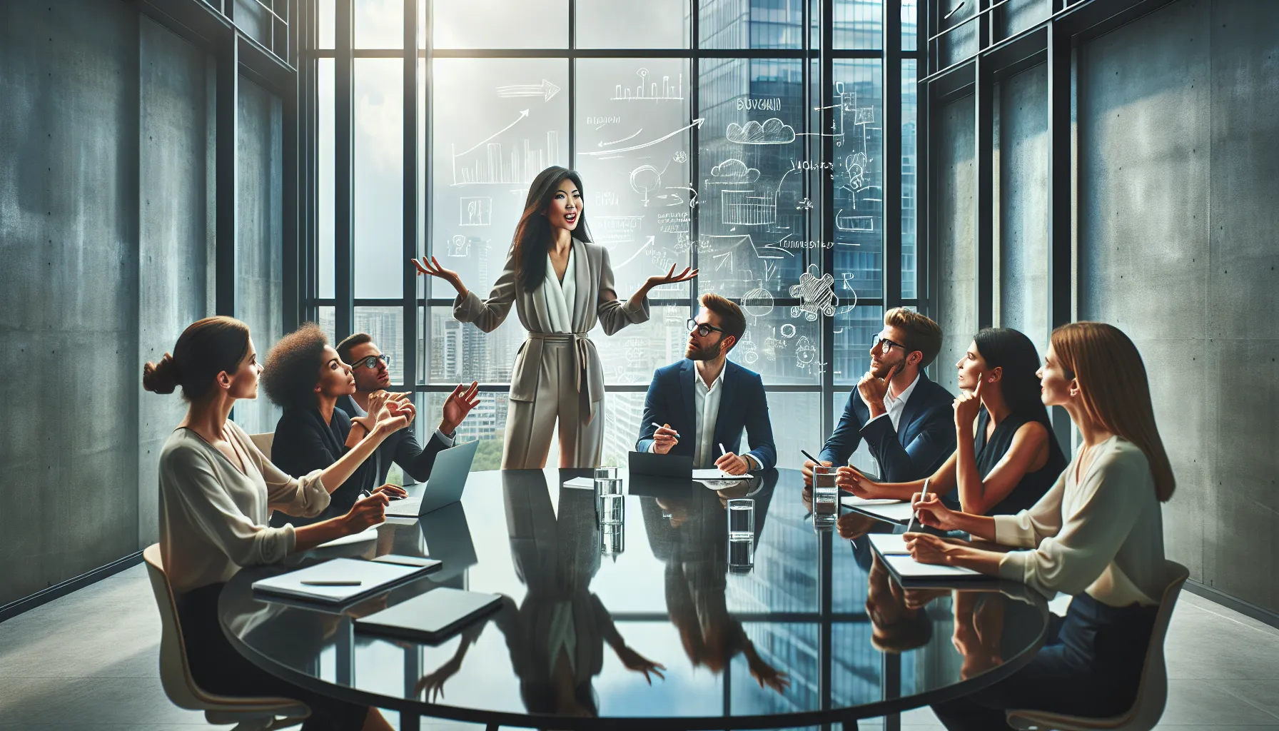 diverse professionals collaborating in a modern office.