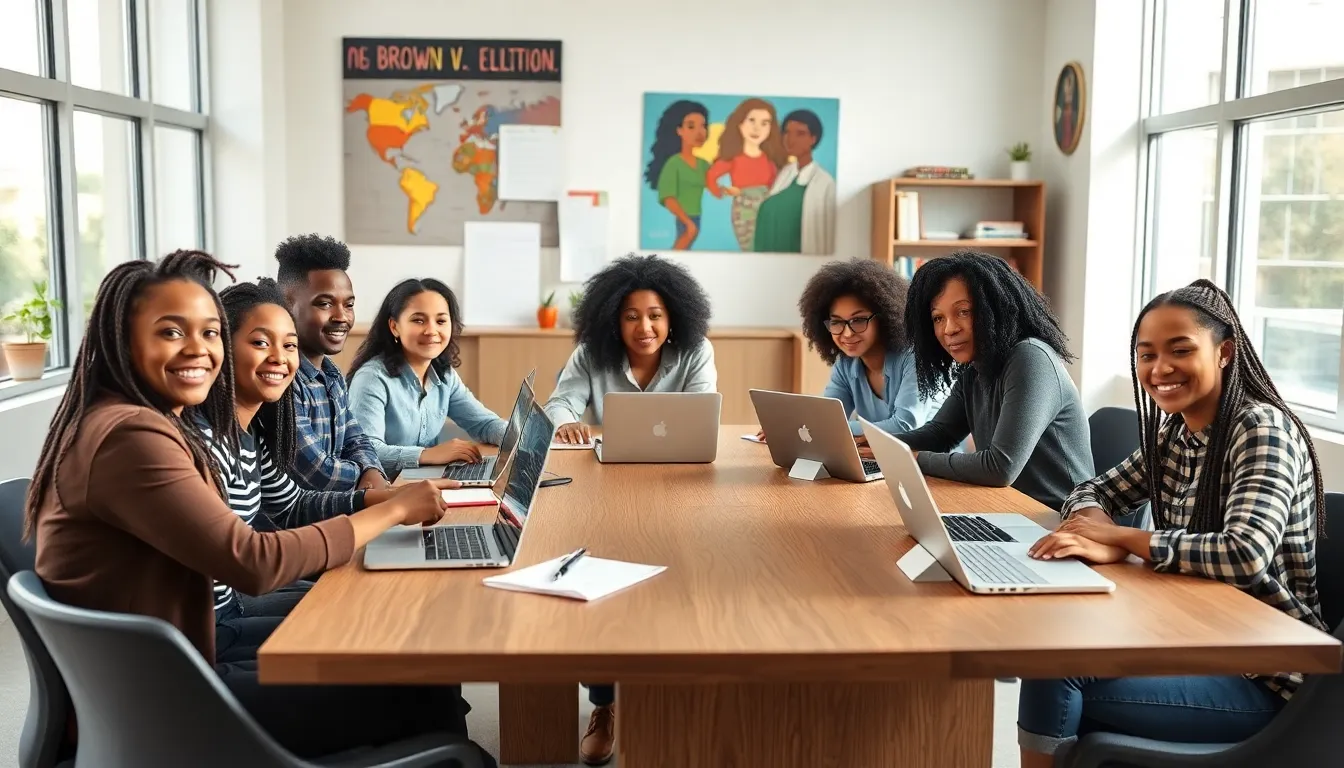 diverse students collaborating in a modern classroom setting.