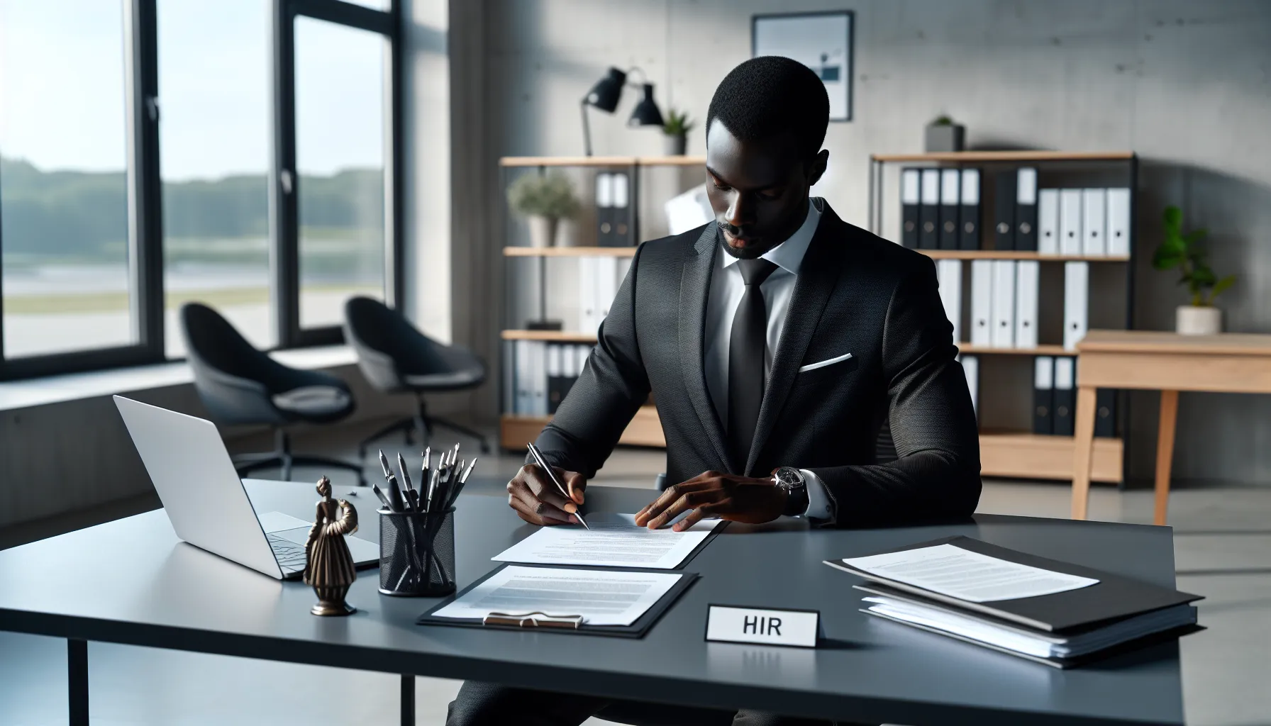 Croatian HR manager writing employee warning letter in modern office