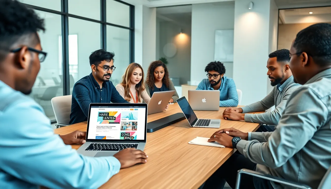diverse web developers collaborating in a bright Columbus office.