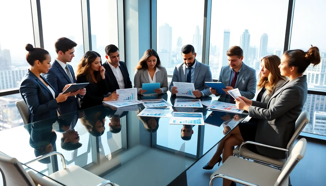 diverse real estate agents collaborating in a modern Atlanta office.