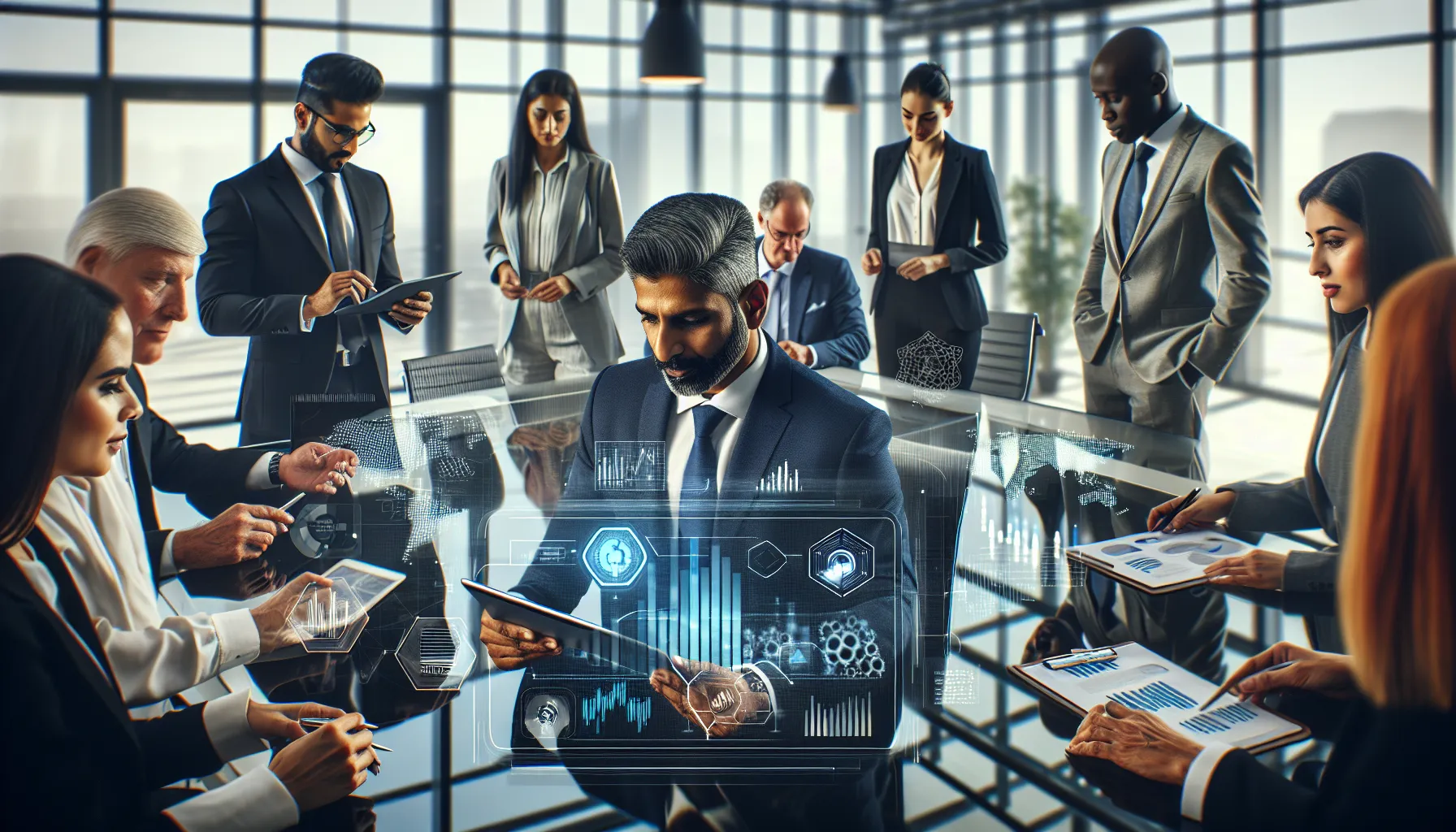 diverse professionals collaborating in a modern office setting.