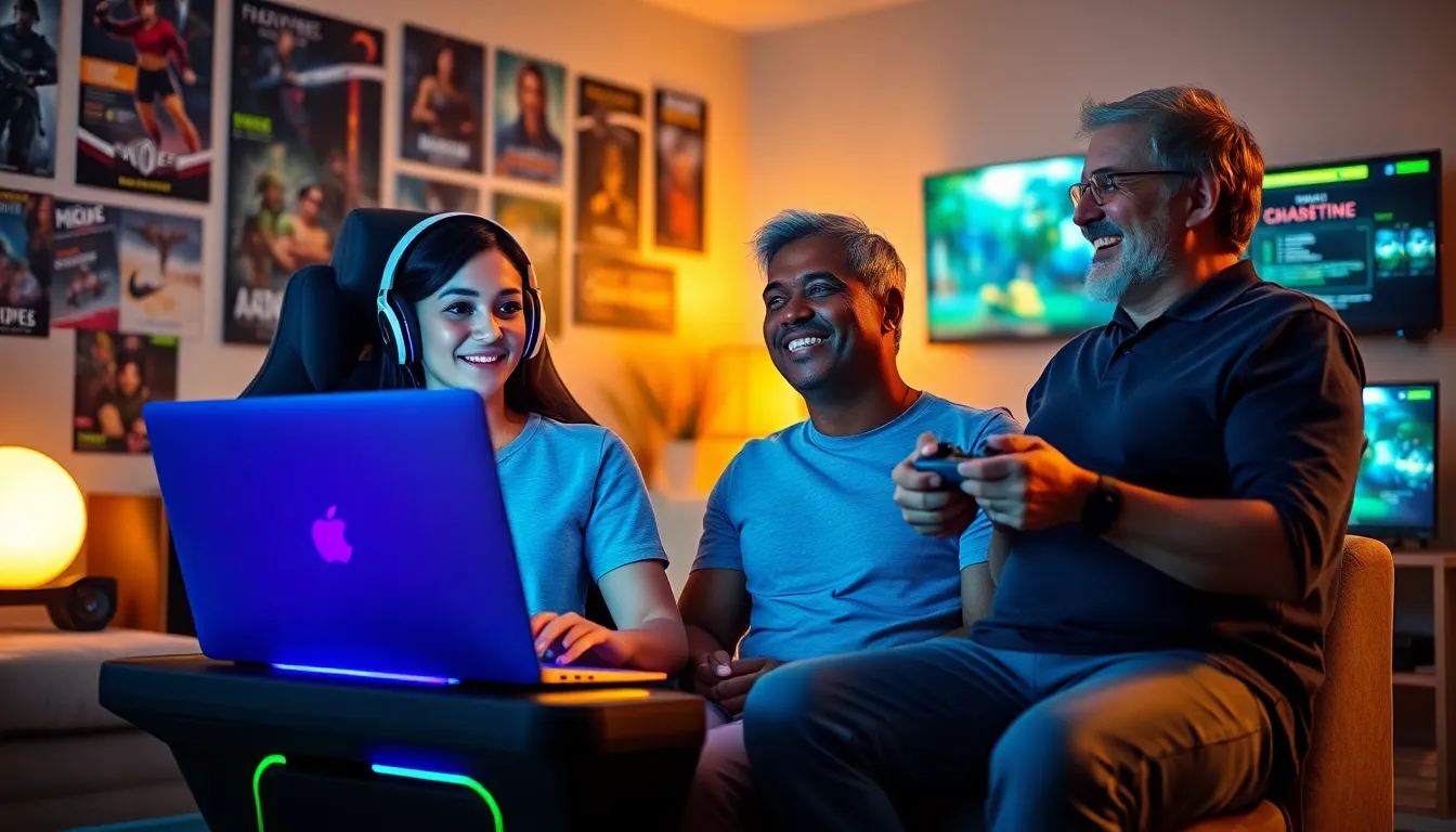gamers enjoying a lively gaming session in a modern home.