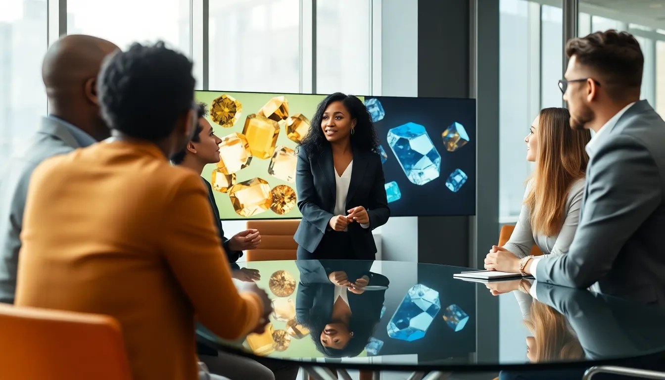 diverse professionals discussing complex concepts in a modern office.