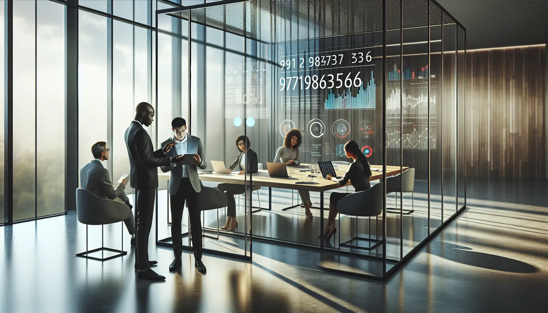 diverse professionals brainstorming in a modern office setting.