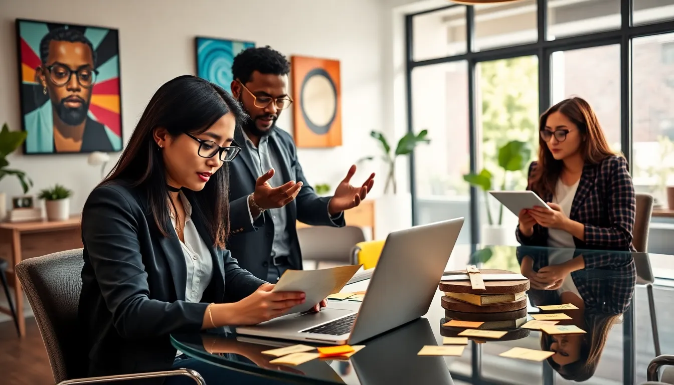 diverse team collaborating on captivating content in a modern office.