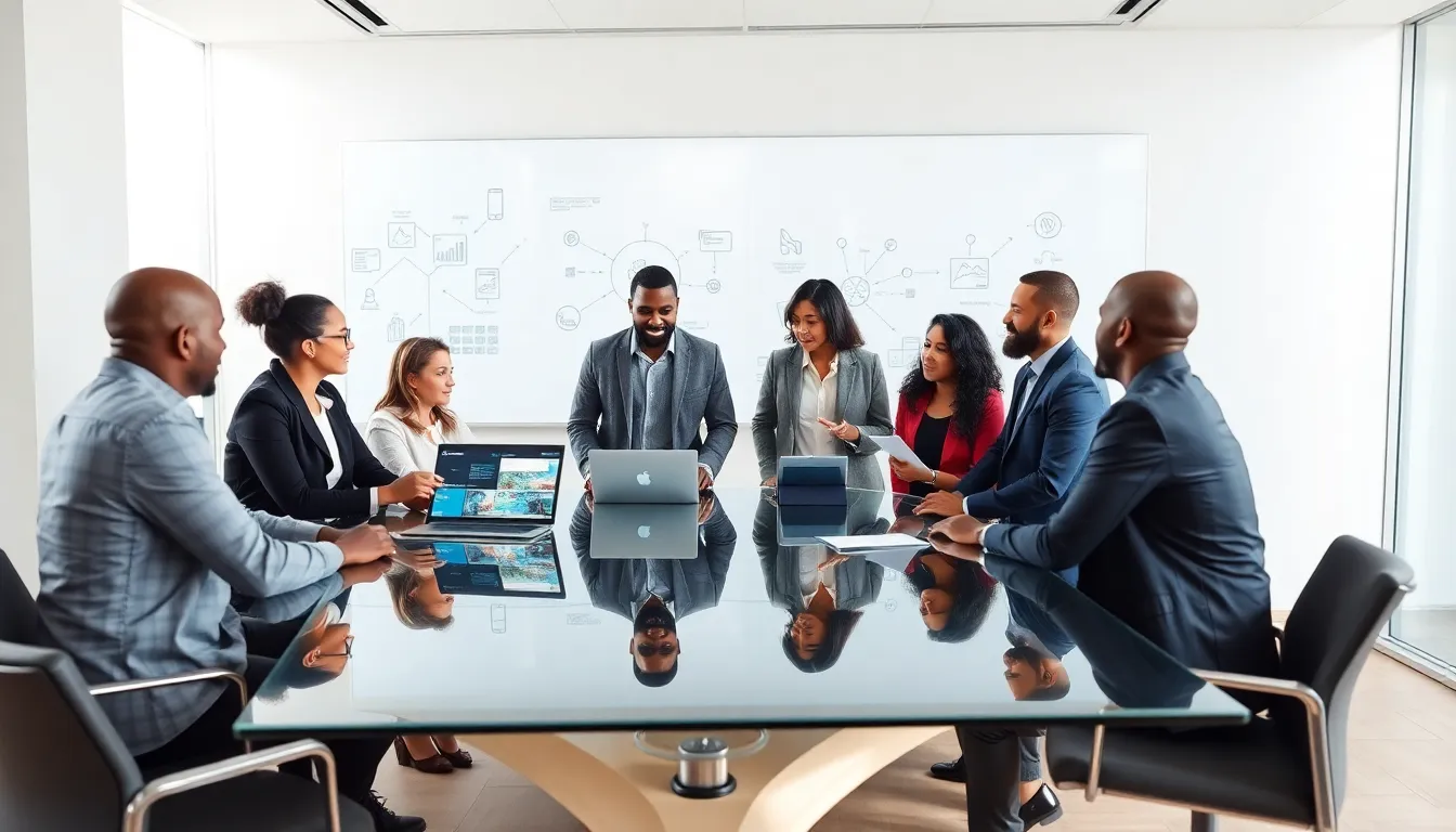 diverse team collaborating in a modern office setting.
