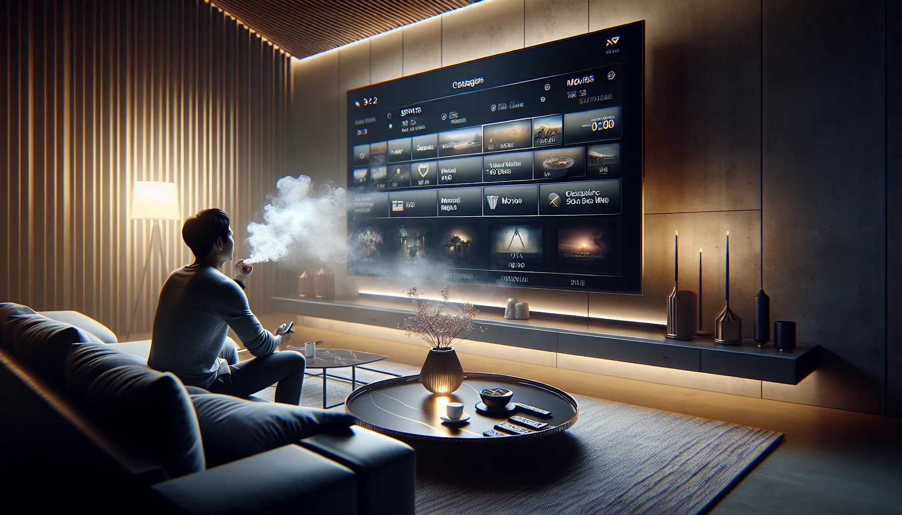 A person browses live TV channels on a modern television.