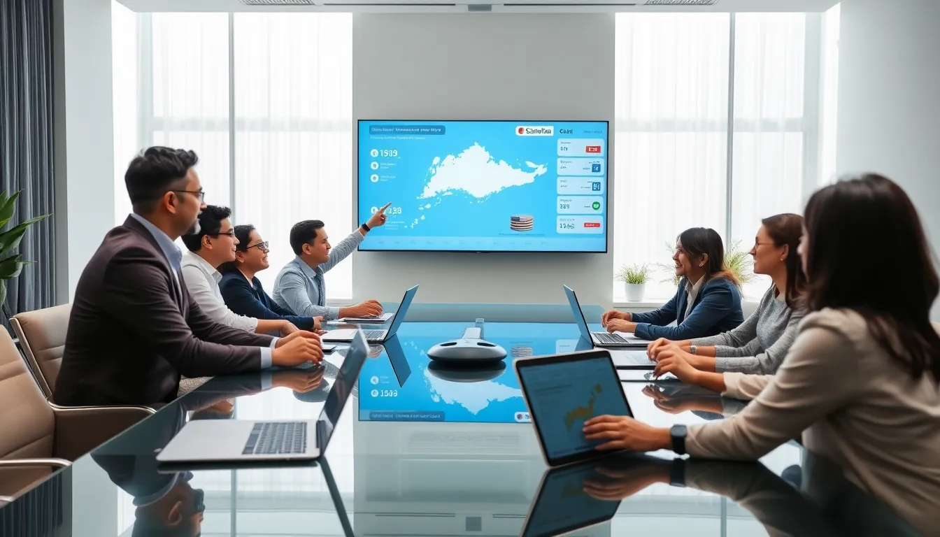 diverse team collaborating on money transfer solutions.