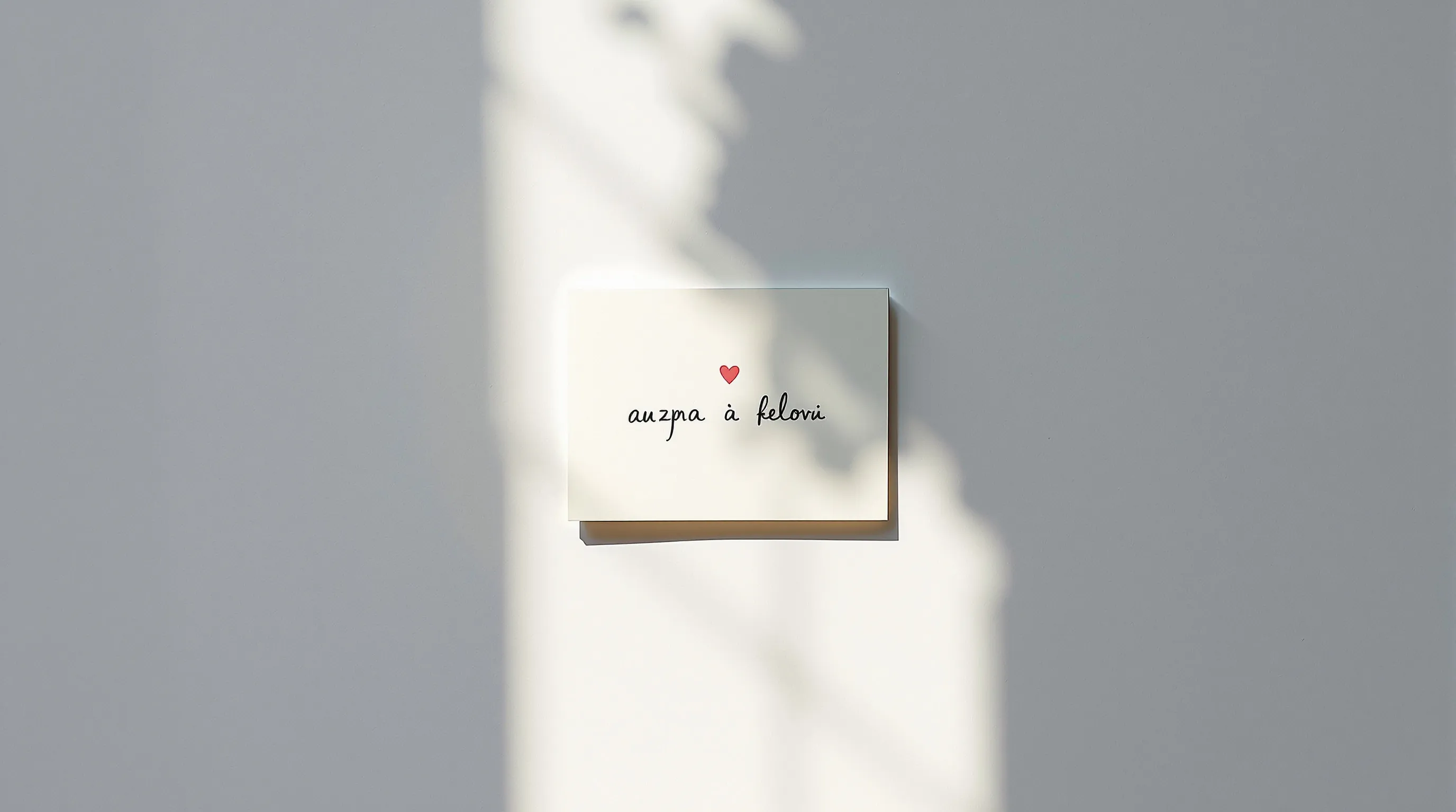A simple handwritten note card with a small heart on white background.