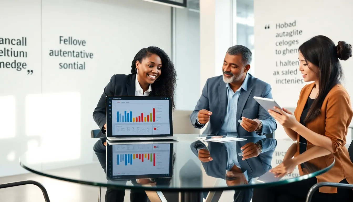 diverse professionals discussing social media engagement in a modern office.