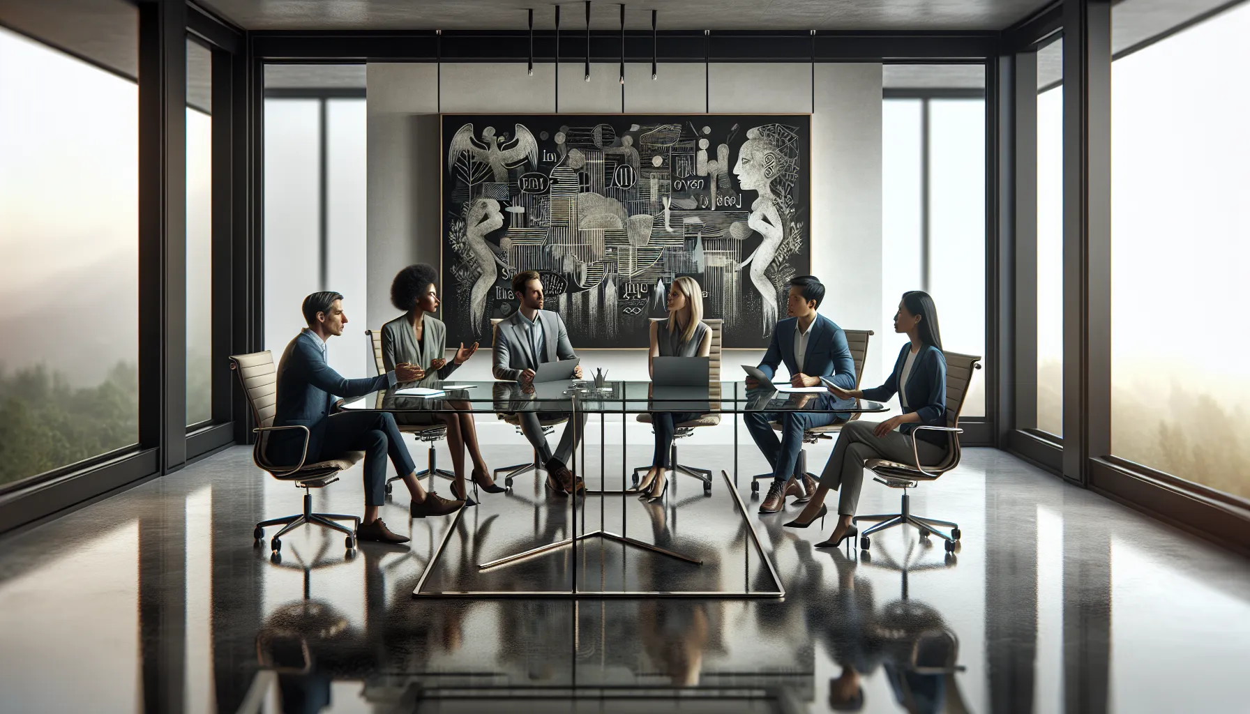 equipe diversificada discutindo a evolução da linguagem em um escritório moderno.