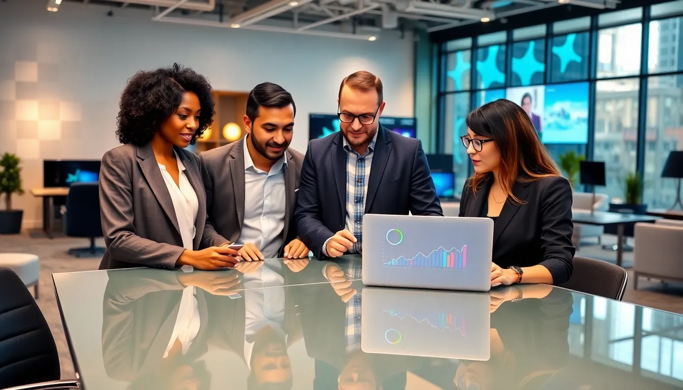 diverse professionals collaborating in a modern office.