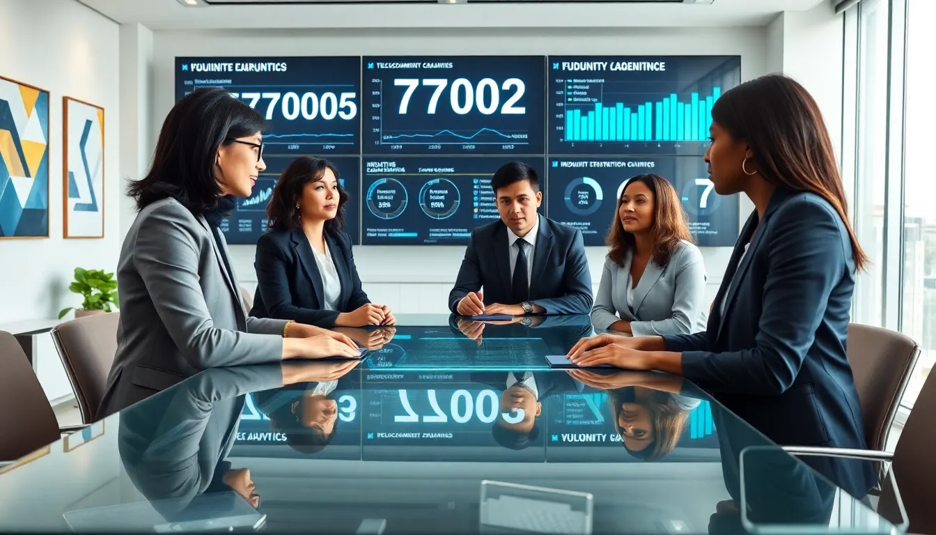 diverse professionals collaborating in a modern office around data analytics.