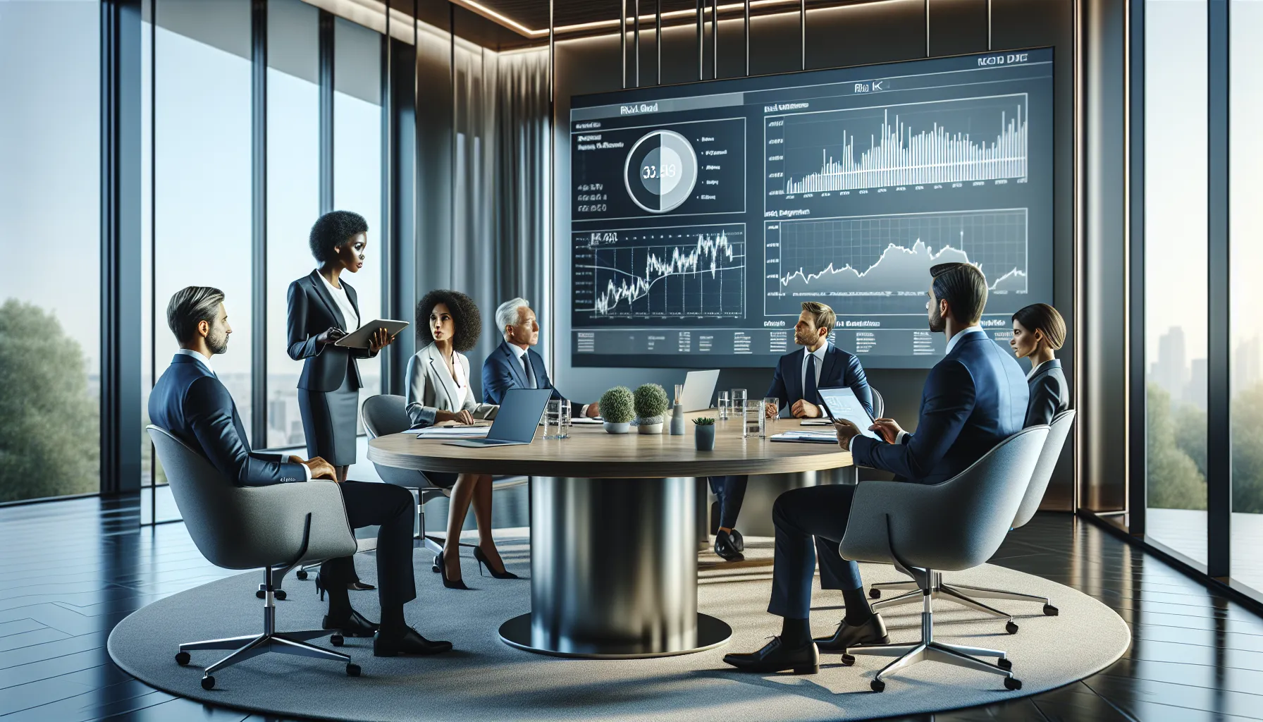 diverse financial advisors discussing risk management strategies.