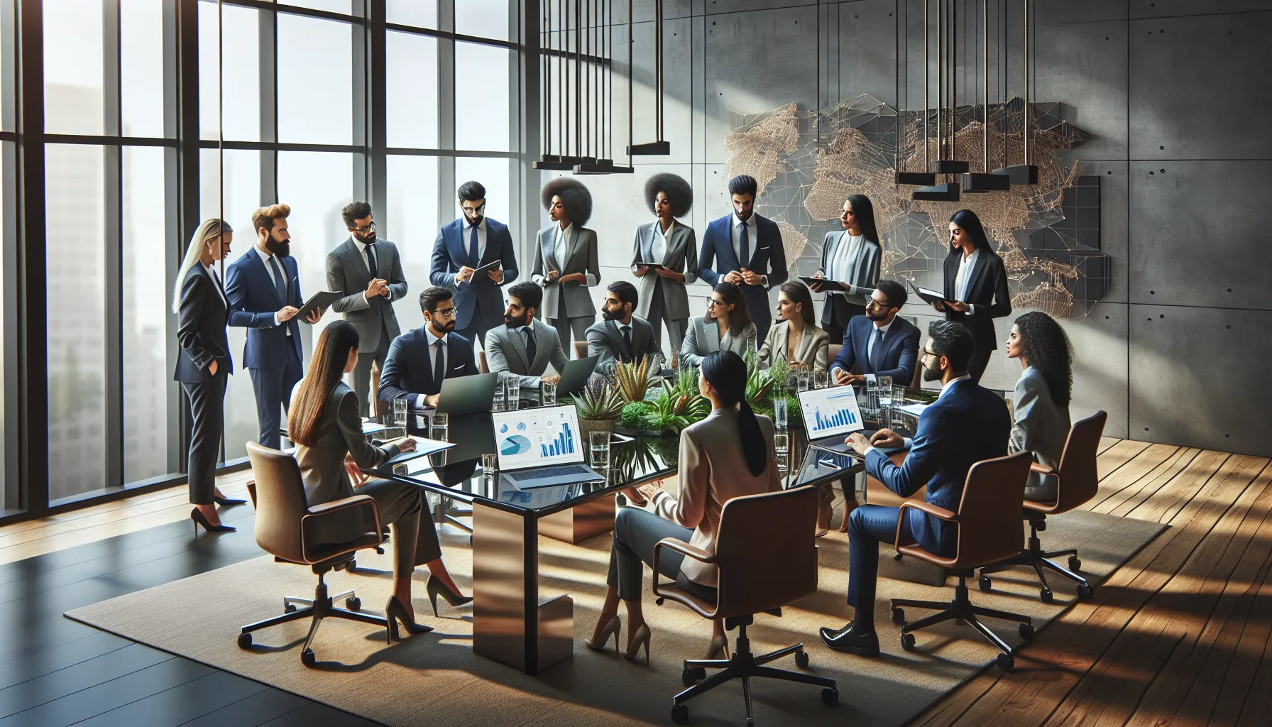 diverse professionals discussing Yjnbyj in a modern office.