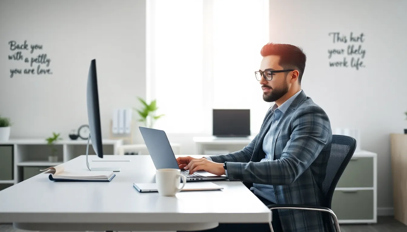 small business owner balancing work and personal life in a modern office.