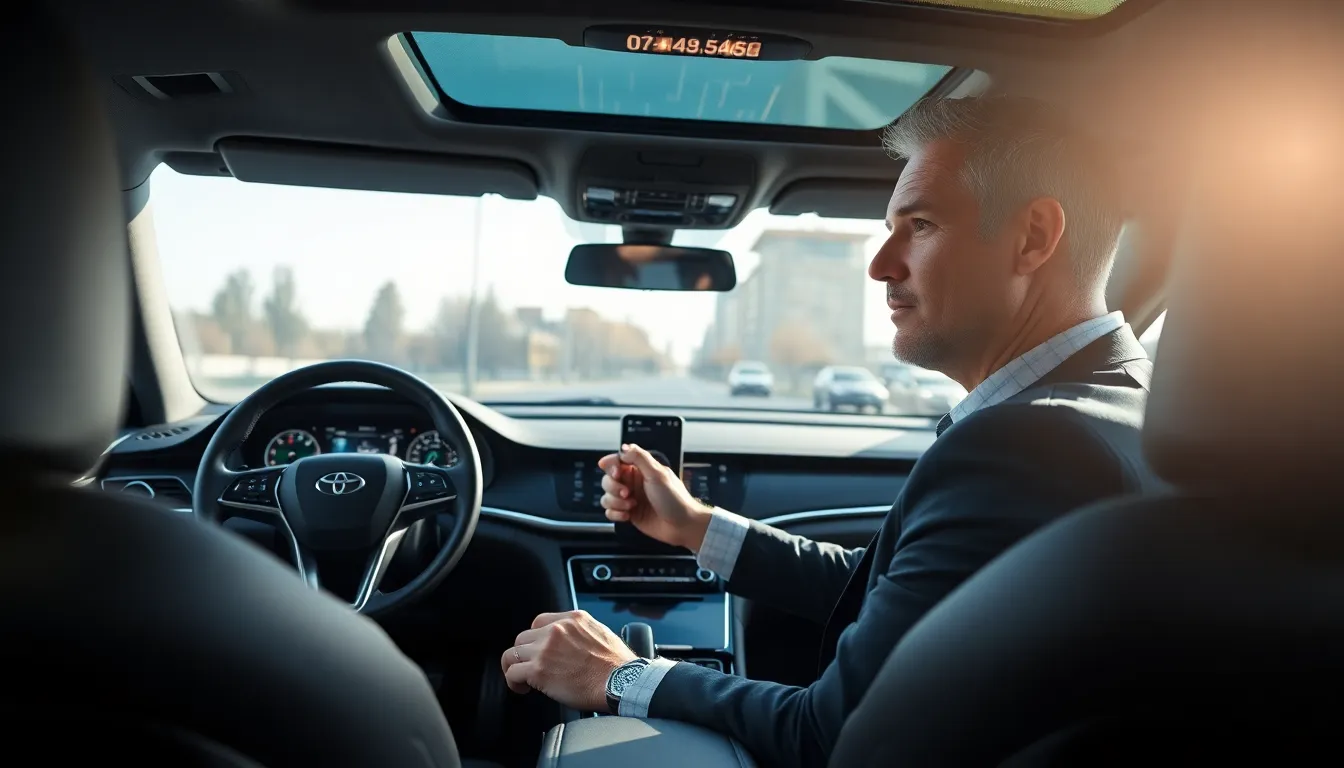 modern car interior featuring advanced tech dashboard and driver.