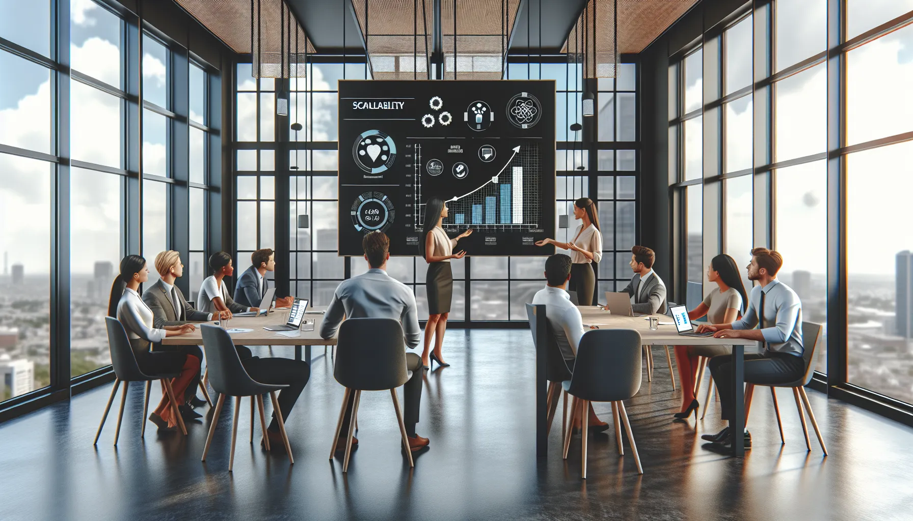 diverse team collaborating in a modern office about Immorpos35.3 software.