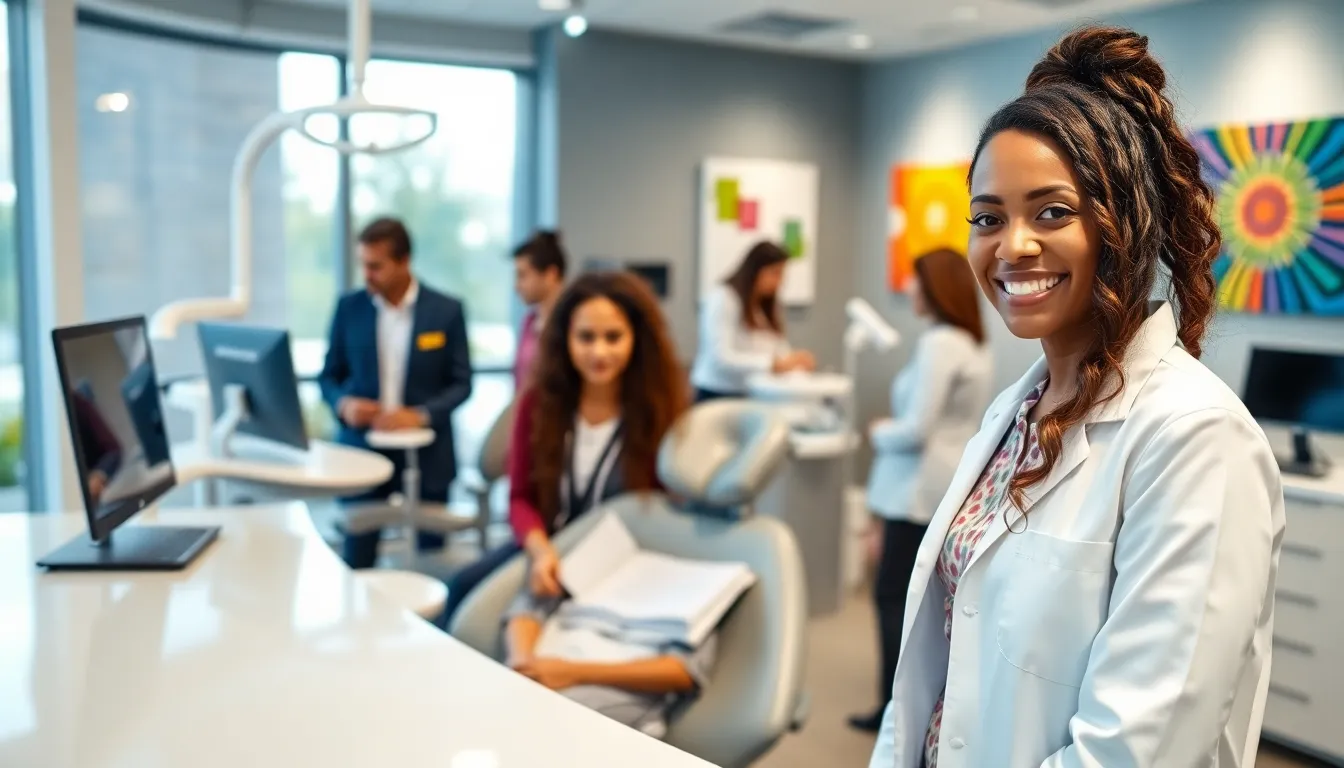 orthodontist consulting a patient in a modern office setting.