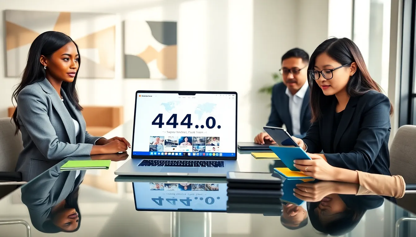 diverse professionals collaborating on a digital platform in a modern office.
