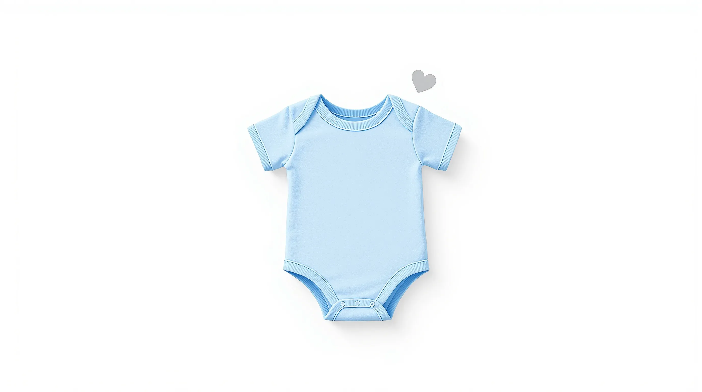 Minimalist blue baby onesie with heart icon on white background.
