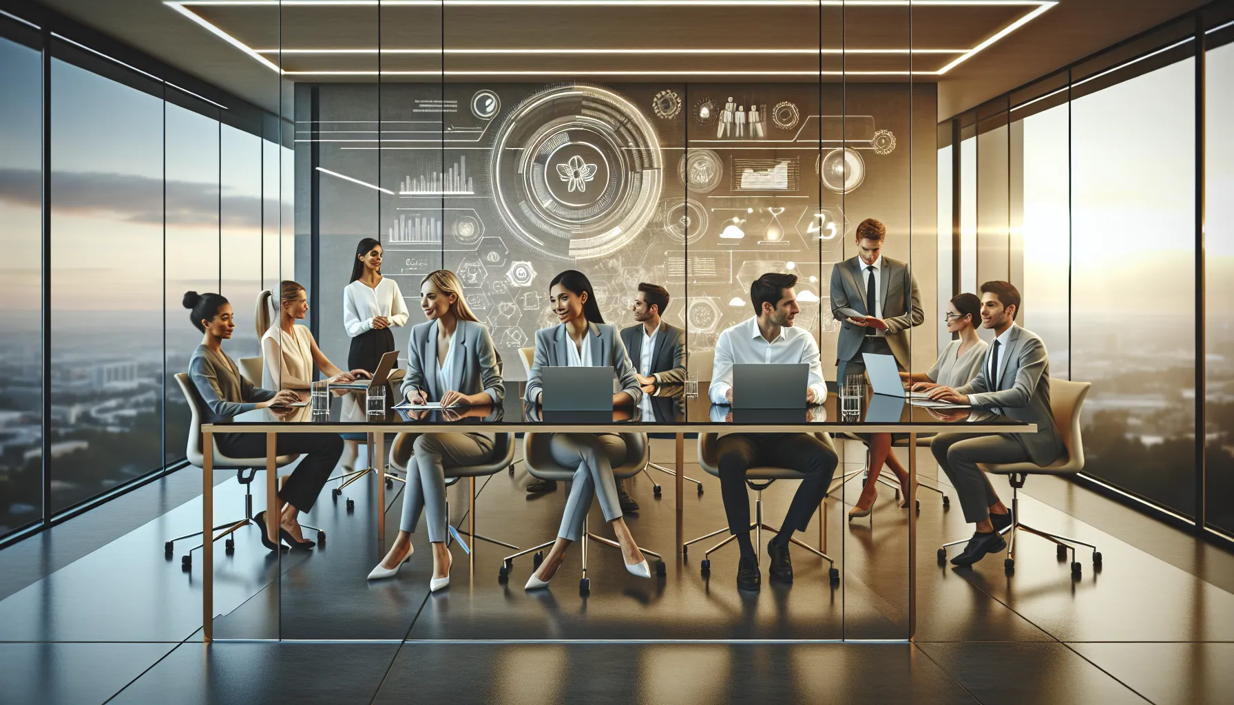 diverse professionals collaborating in a modern digital workspace.