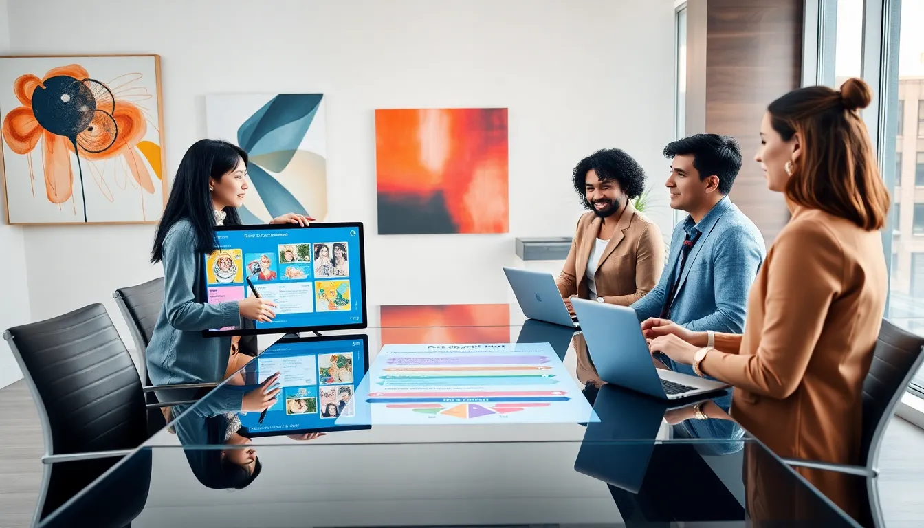 diverse team discussing NFTs in a modern office.