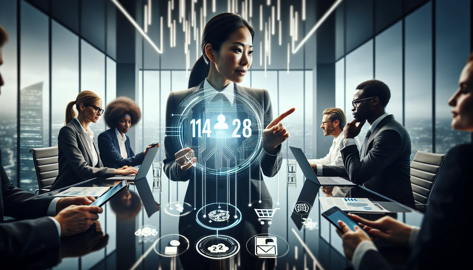 diverse professionals discussing applications of a unique identifier number.