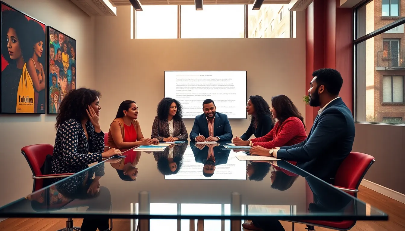 diverse team collaborating in a modern office setting.