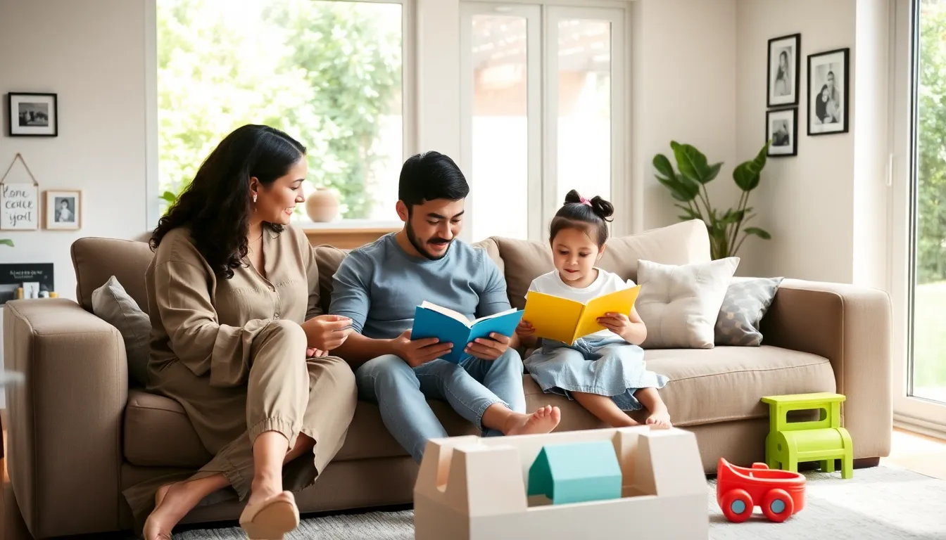 family practicing gentle parenting in a cozy living room.