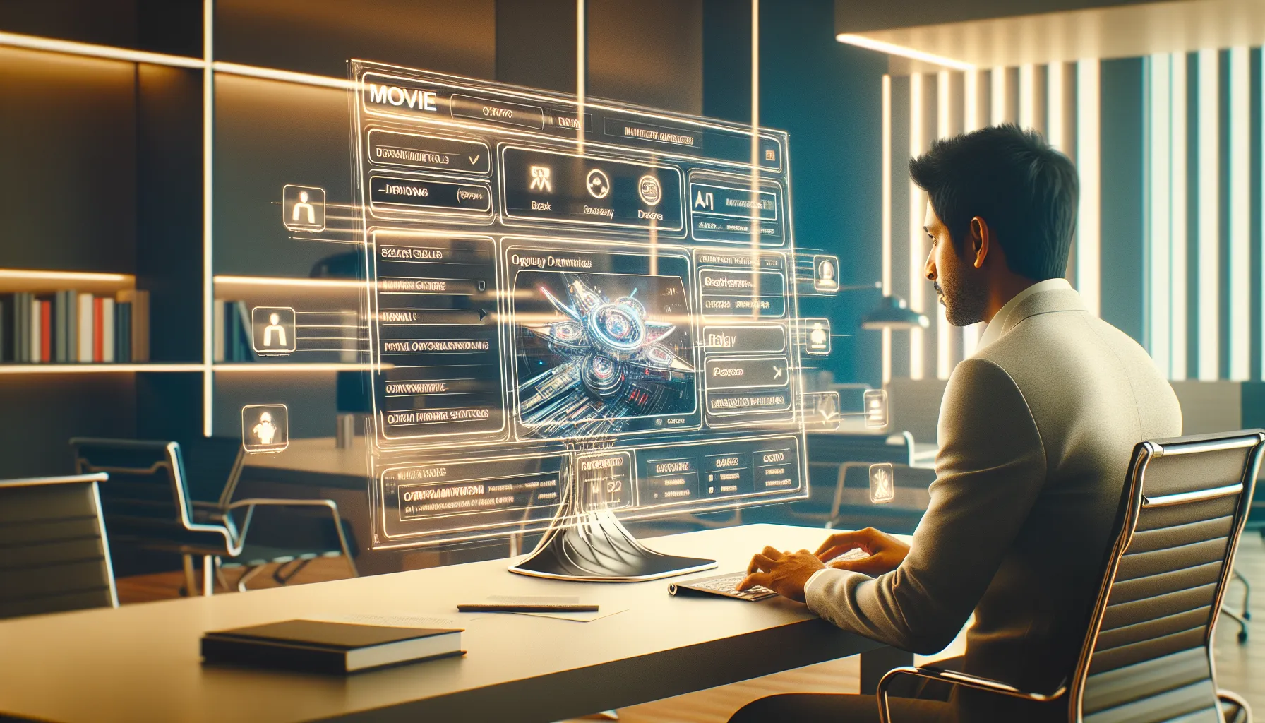 Modern workspace with a user engaging with a movie streaming website.