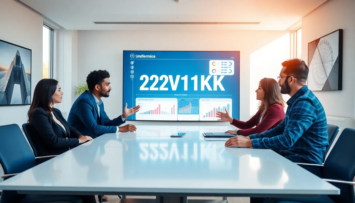 diverse team discussing the significance of 22V11KK in a modern office.