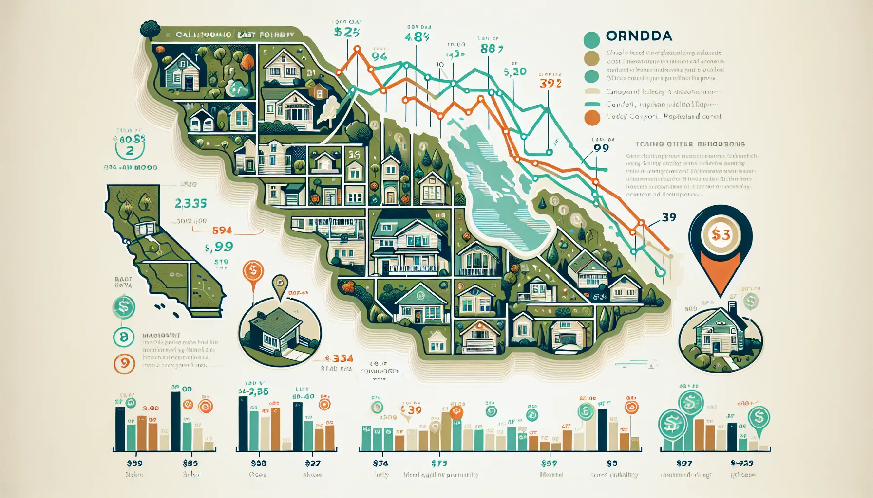 infographic map showing Orinda rental prices and neighborhood differences