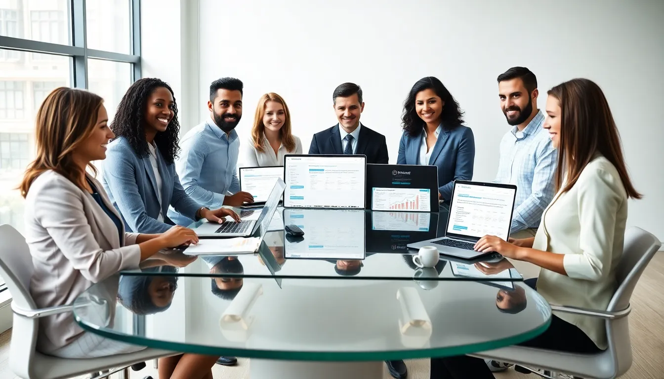 diverse team collaborating on digital marketing solutions in a modern office.