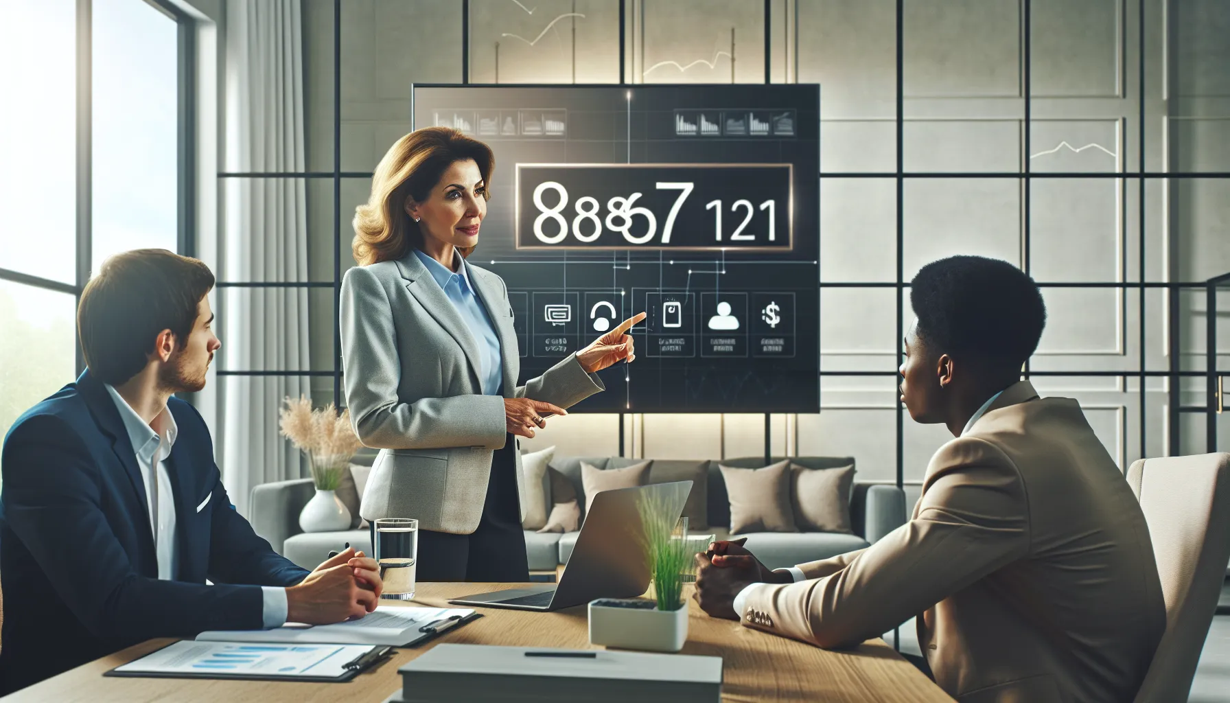 diverse team discussing telecommunications in a modern office.