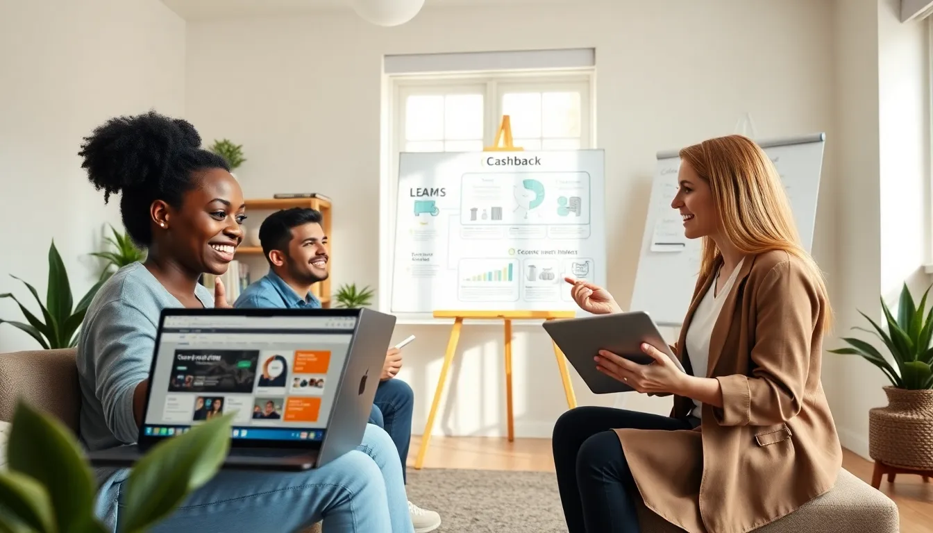 diverse team discussing cashback opportunities in a modern office.