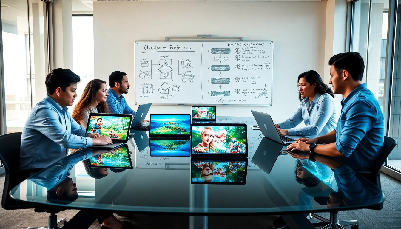 diverse team discussing regional gaming preferences in a modern office.