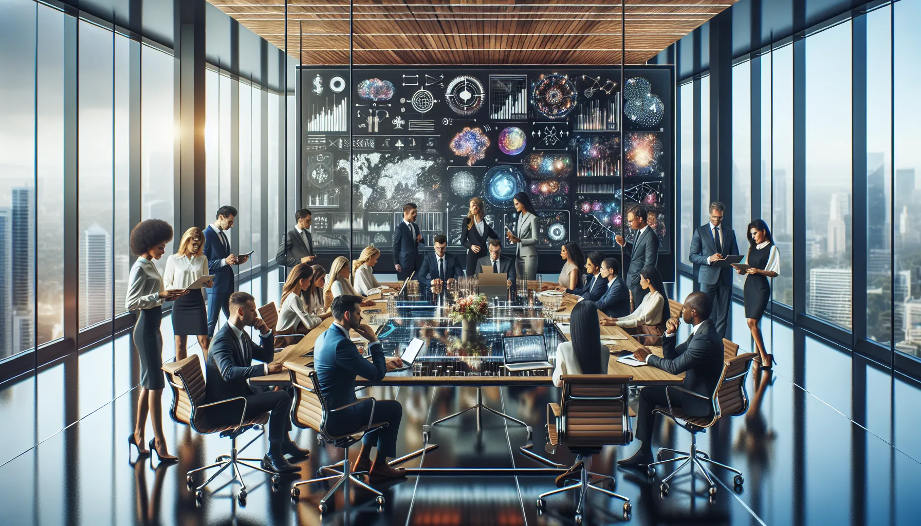 diverse professionals brainstorming in a modern office.