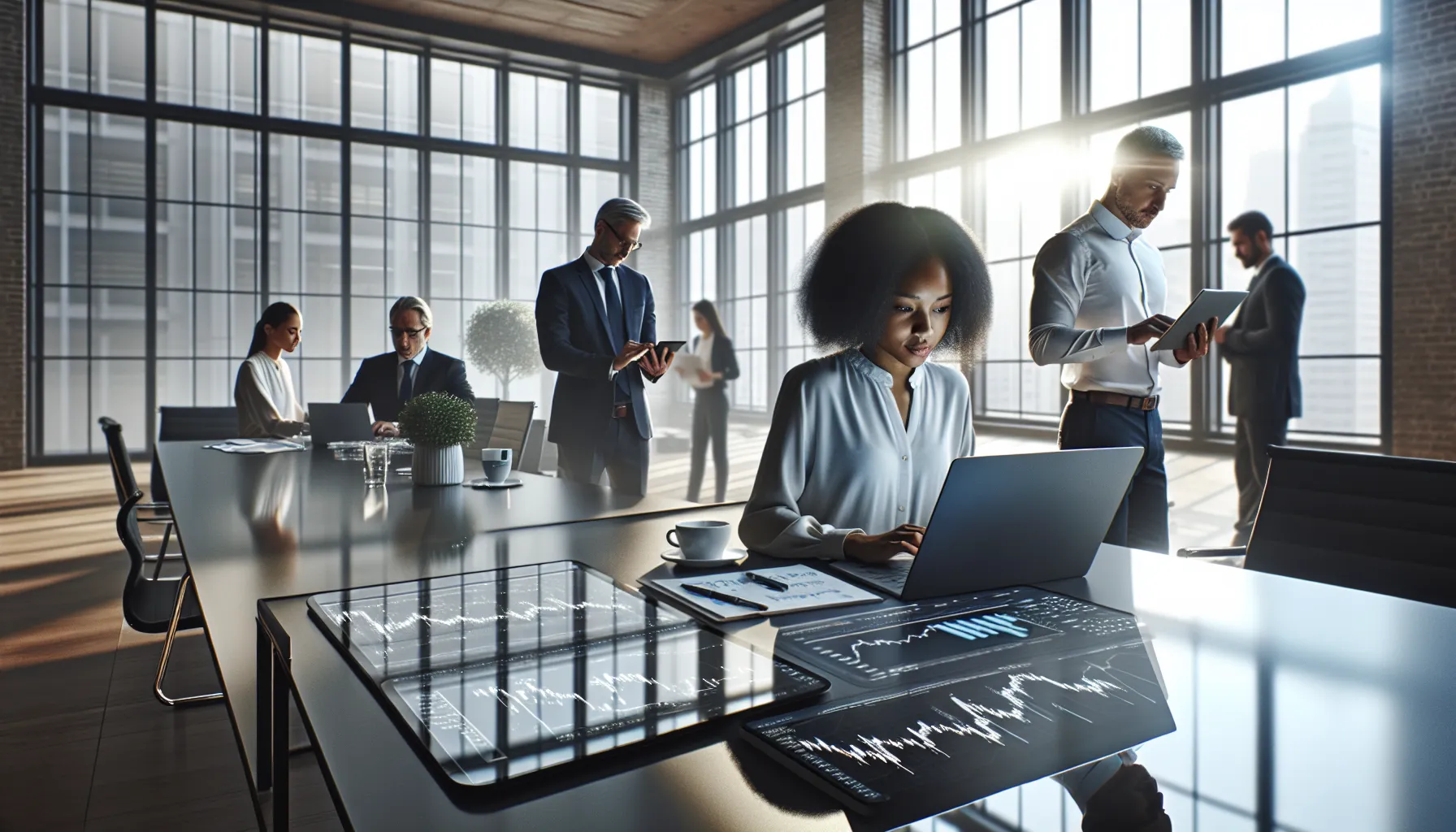 professionals collaborating in a modern office on trading activities.