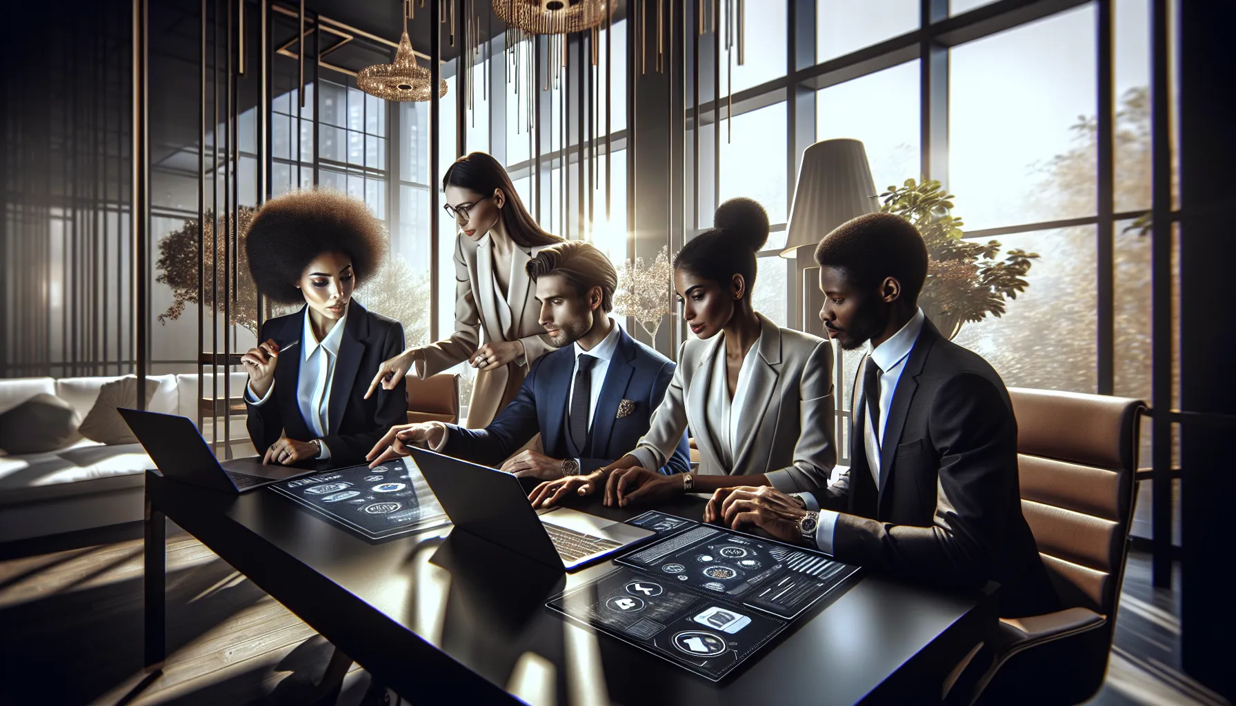 diverse team discussing call verification in a modern office.