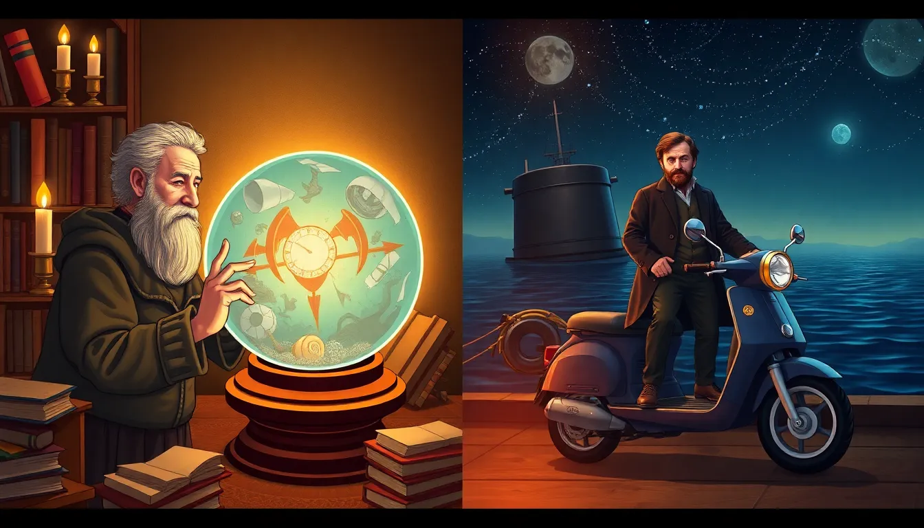 two early visionaries predicting the future, Nostradamus and Jules Verne.