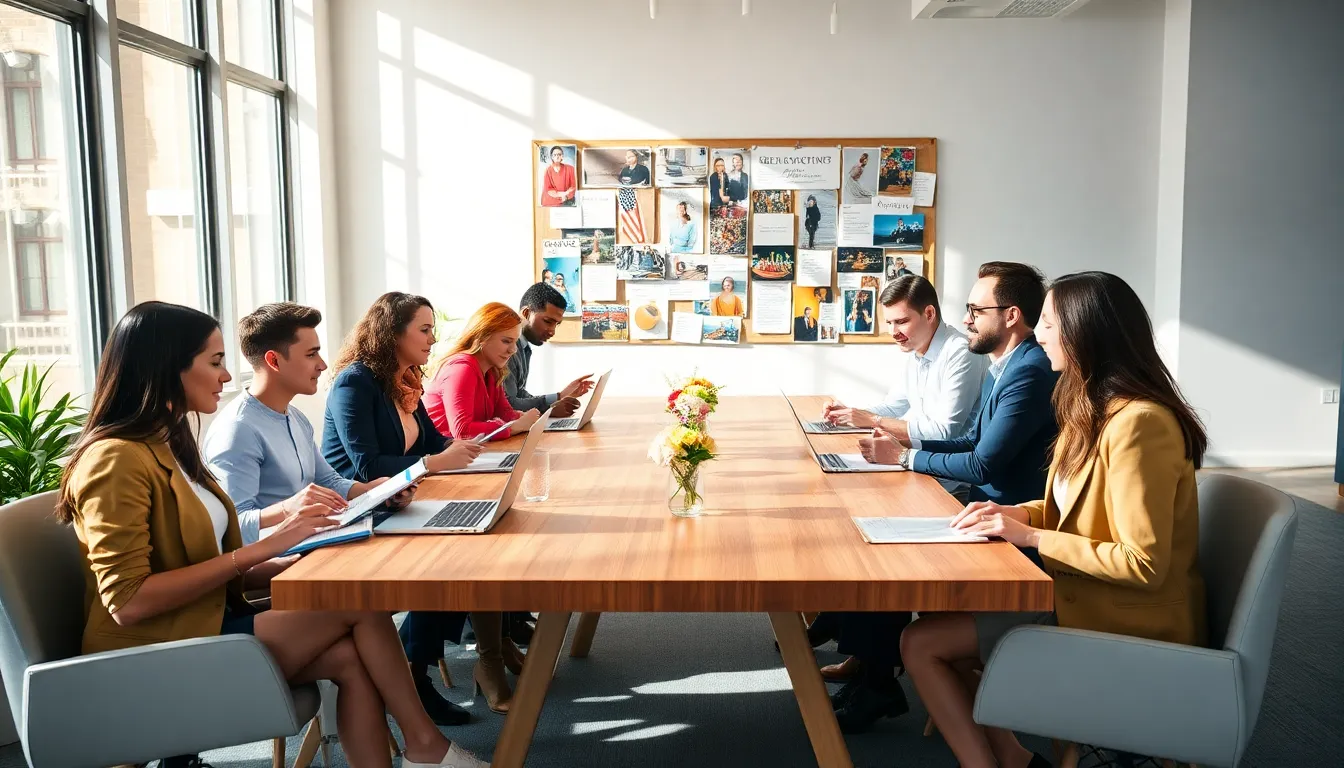 diverse team collaborating in a modern office workspace.