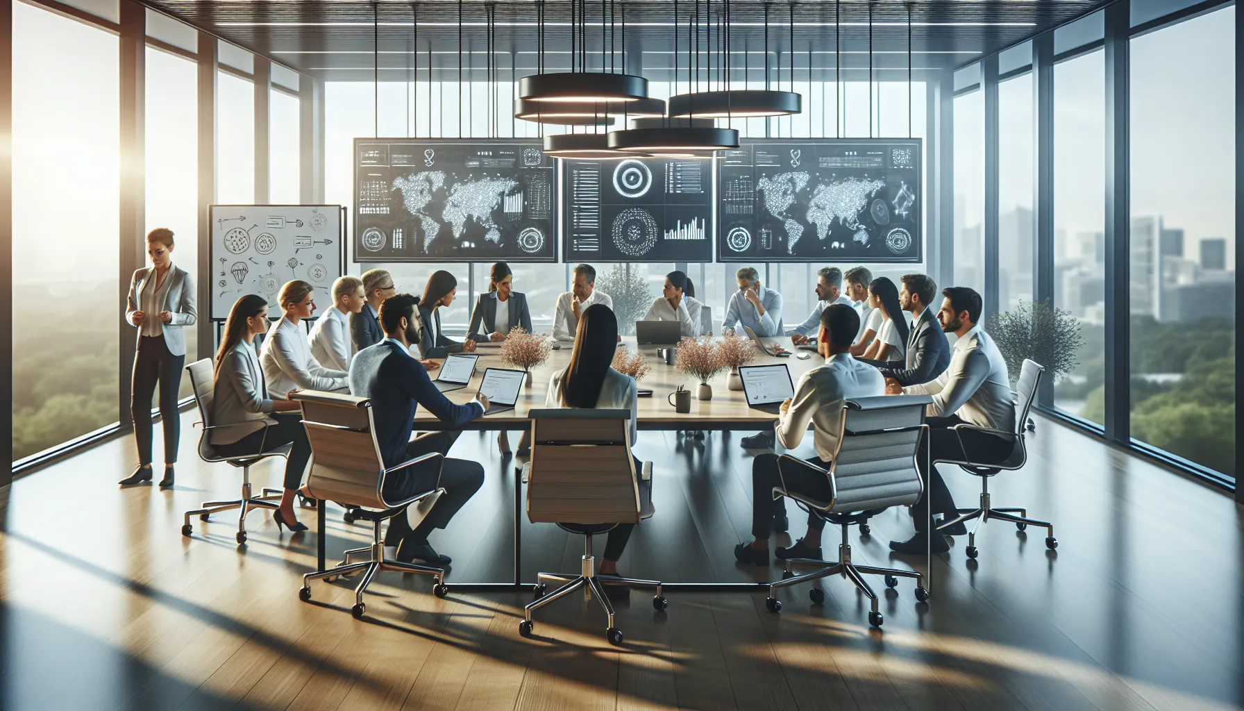 diverse team discussing data management in a modern office.