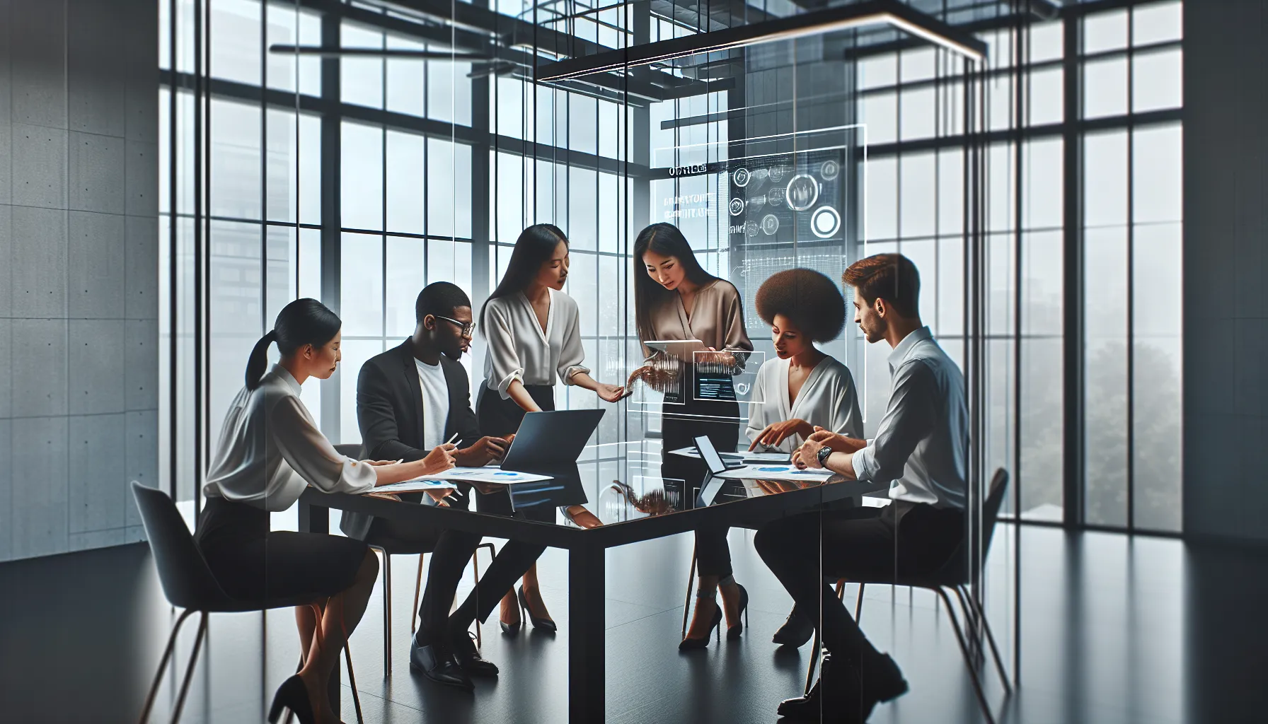 diverse team discussing data privacy in a modern office.