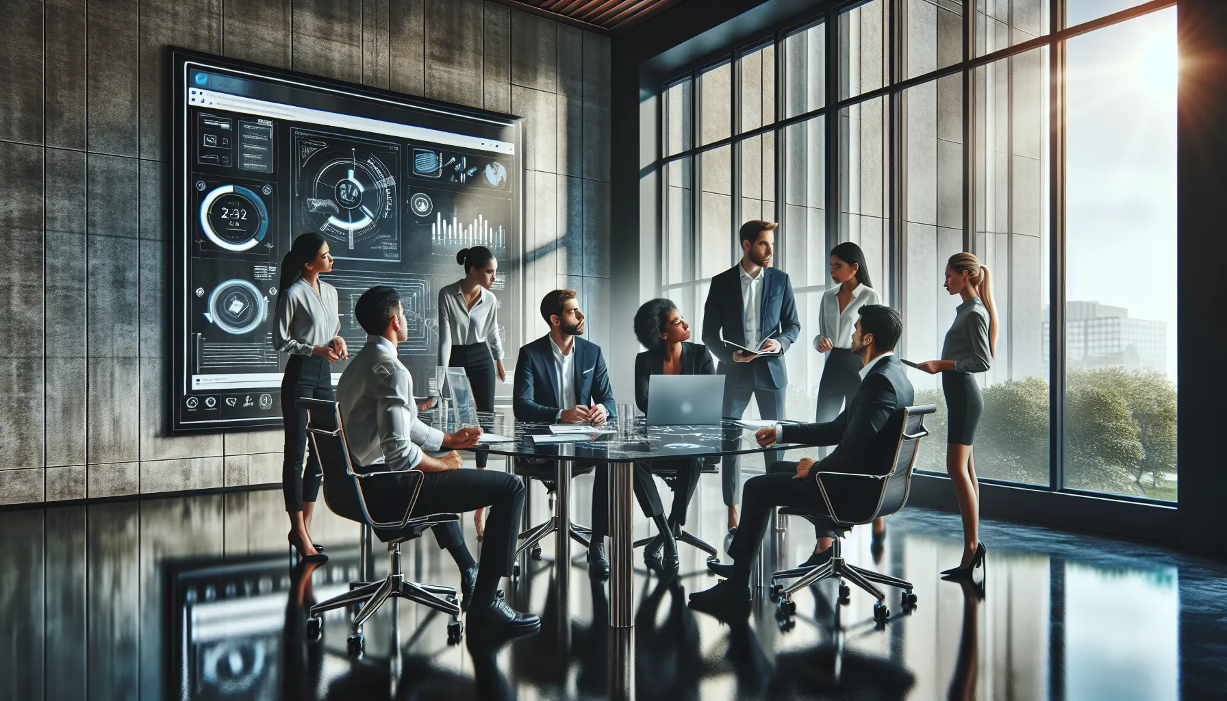 diverse team discussing technology challenges in a modern office.