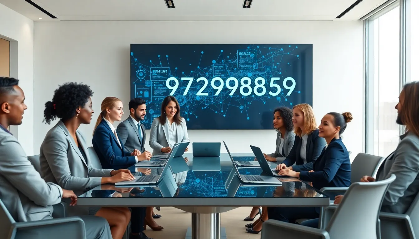 diverse professionals discussing technology in a modern office.