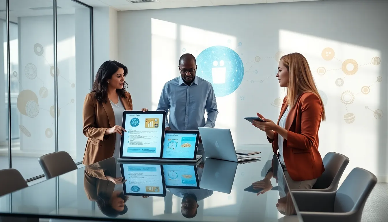 diverse team discussing website cookies in a modern office.